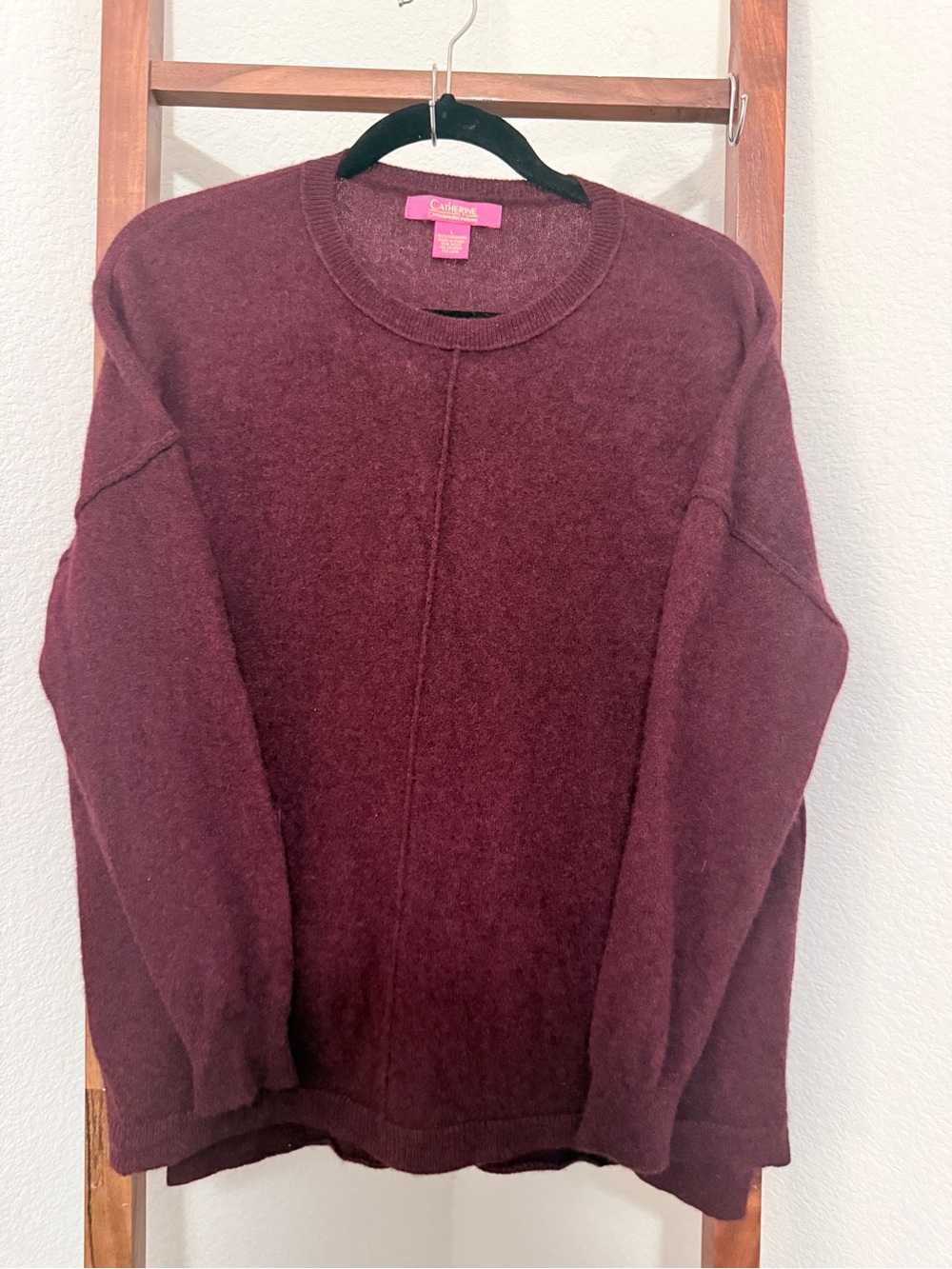 Catherine Malandrino Women’s Maroon Cashmere Crewneck Sweater Size L